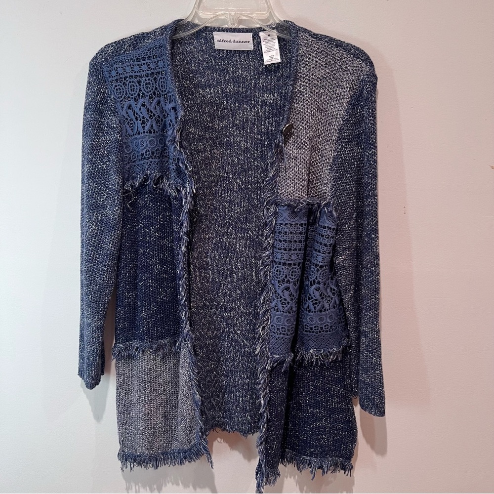 Alfred Dunner Blue Patchwork Textured Cardigan